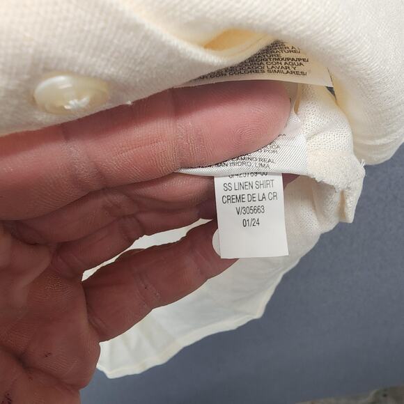 Old Navy Shirt Dress XXL Tall Cream Linen Blend Short Sleeve Button Front Pocket - Picture 10 of 10